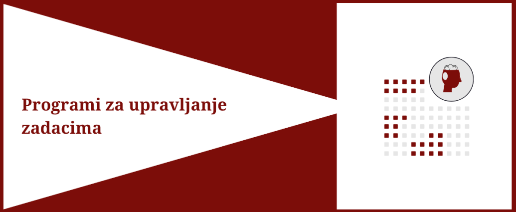 S leve strane je tekst Programi za upravljanje zadacima, s desne strane je ilustracija čoveka pored kvadrata