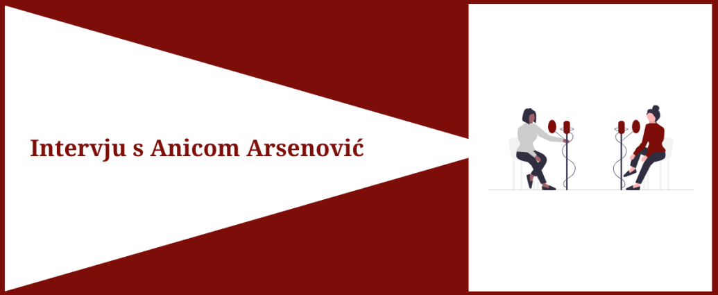 S leve strane je tekst Intervju s Anicom Arsenović, s desne strane su dve devojke koje razgovaraju s mikrofonima ispred sebe